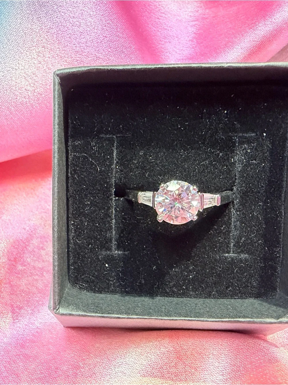New 2 Carat Moissanite 18K Overlay Baguette and Round 3 Stone Engagement Ring